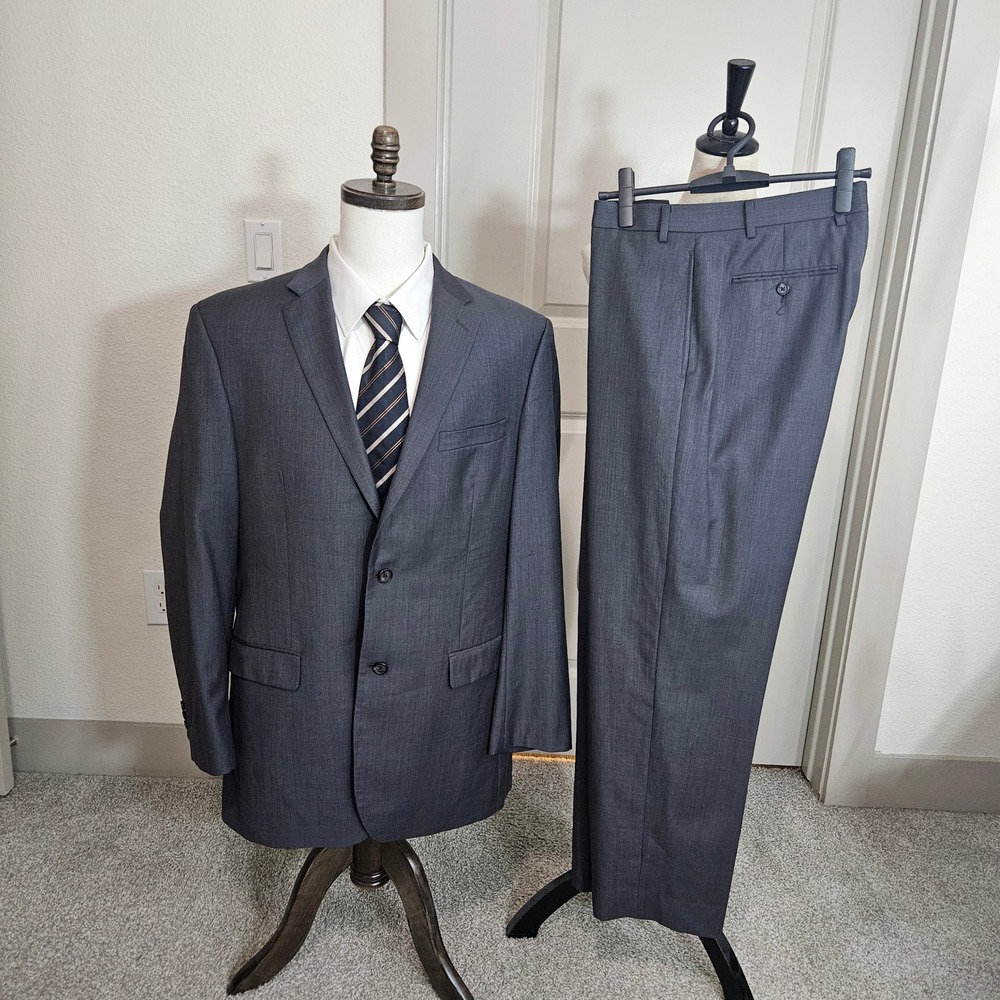 Ralph‎ Lauren Mens 44L Wool 2PCS Suit Charcoal Gray 2 Button Blazer Pants 34x31